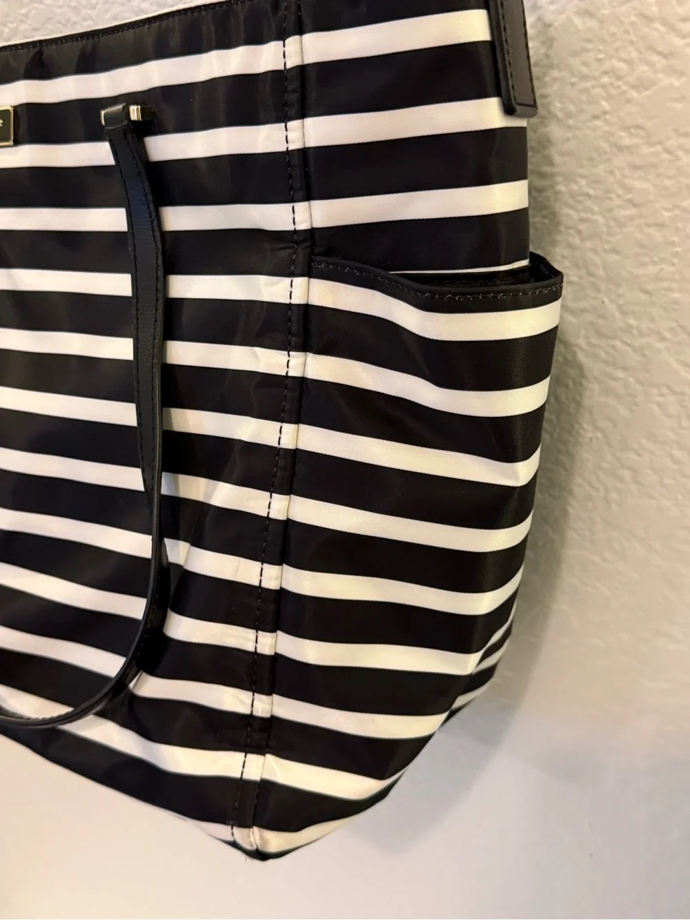 Kate Spade New York Black White Stripe Nylon Diaper Bag + Changing Pad